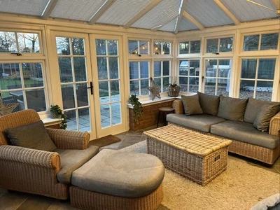 Wicker Conservatory Sofa And Armchair Plus Footstool Conservatory Furniture Set - Image 1 of 4