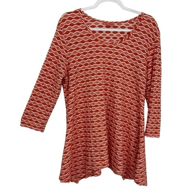 Tianello Asbury Tunic Orange Geometrical XL 3/4 Sleeve Pullover Top Lagenlook - Imagem 1 de 4