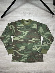Vintage 80s Camo Single Stitch T Shirt Long Sleeve Woodland Hunting USA Size XS - Picture 1 of 7