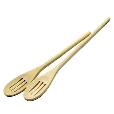 Chef Craft 2pc Solid Maple 12" & 14" Long Wooden Kitchen Mixing Slotted Spoons - Image 1 of 2