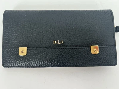 Lauren Ralph Lauren Black Slim Leather Wallet Snap Closure Zip Coin Pouch - Image 1 of 4