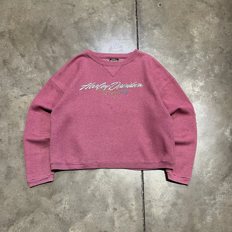Sudadera De Colección Harley Davidson Para Mujer Grande Rosa Recortada Cuadrada Rosa Motociclista Años 90 Foto 1 de 4