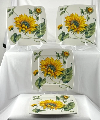 Juego de 4 platos cuadrados Sur La Table Girasol 11" - Hecho en Italia Foto 1 de 4