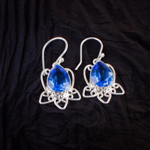 Blue Topaz Gemstone 925 Sterling Silver Earring Handmade jewelry Earring - Picture 1 of 2