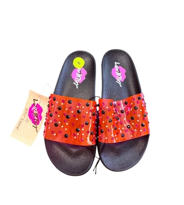 Sandalia Luv Betsey Mujer Negra Rosa Diamantes de Imitación Deslizables Vacaciones Piscina Diversión Nueva con Etiquetas Talla 8 Foto 1 de 4