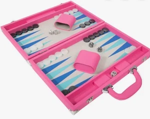 Ellen Pink Backgammon Set Case Game By Brouk & Co 15x10.5” NEW - Picture 1 of 1