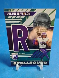 Justin Jefferson 2023 Panini Donruss Elite Spellbound Green "R" Card Vikings - Foto 1 di 2