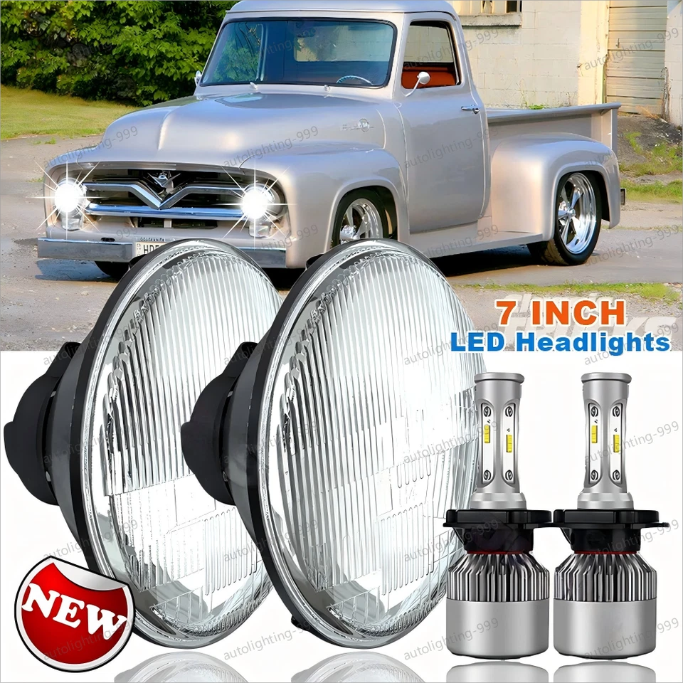 Пара 7-дюймовых прожекторных светодиодных фар подходит для пикапа Ford F-100 1953 1954 1955 1956 1957 - Изображение 1 из 4