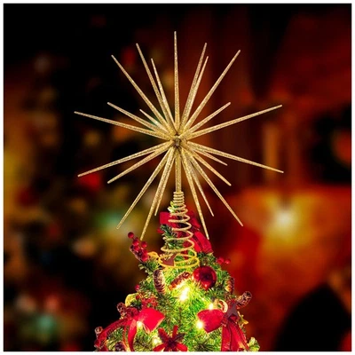 13.7 Inch Gold Christmas Tree Topper - 3D Burst Gold Tree Topper, Exploding S... - Image 1 of 4