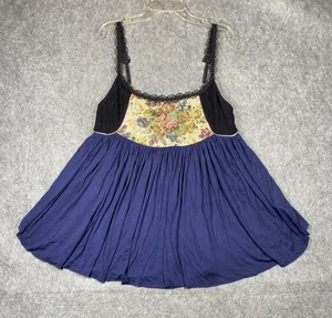 Free People Blouse Womens Medium Blue Floral Embroidered Lace Boho Tank - Picture 1 of 10