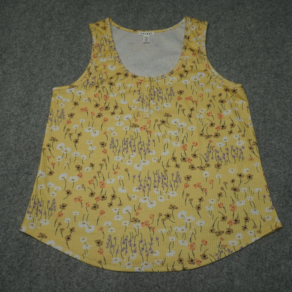 Camiseta sin mangas Tribal amarilla mediana floral poliéster spandex para mujer Foto 1 de 4
