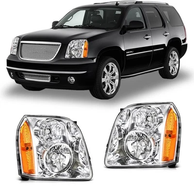 Pair Headlights Assembly For 2007-2014 GMC Yukon XL 1500 2500 Chrome Housing - Image 1 of 4