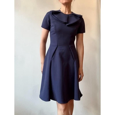 Vestido Armani Vintage Azul Lana Plisado Cuello Ajuste y Acampanado Foto 1 de 4