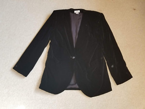 Womens Jacket-CHRISTIAN DIOR-black velvet rayon/silk blend blazer lined ls-10