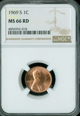 1969 S LINCOLN CENT NGC MS66 CHERRY RED  . - Image 1 of 2