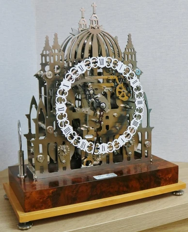Rare Exhibition 8 Day Triple Fusee Stainless Steel Musical 5 Bell Skeleton Clock Cover