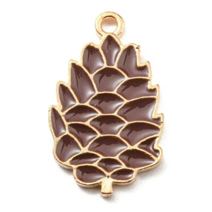 10 Brown Coloured Winter Christmas Pine Cone Shaped Pendant Charms 23mm x 13.5mm - Picture 1 of 3