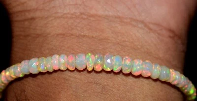 Solid 925 Sterlingsilber Natürlich Äthiopische Opal Edelsteinperlen 8 " Armband - Bild 1 von 4
