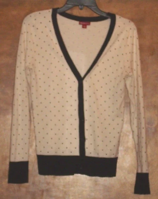 Cárdigan tejido Merona LS, talla S, blanco cremoso con ribete negro, mezcla de algodón  Foto 1 de 4