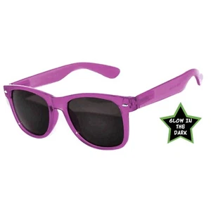GLOW IN THE DARK PURPLE VINTAGE RETRO SMOKE LENS SUNGLASSES PARTY GLASSES UV400 - Picture 1 of 4