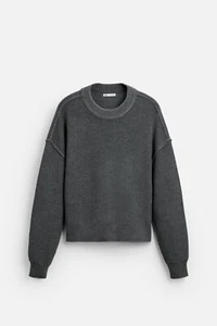 Zara Mens Sweater Ribbed Size L Gray Textured Pullover Crewneck 0506/302 NWT - Photo 1 sur 14