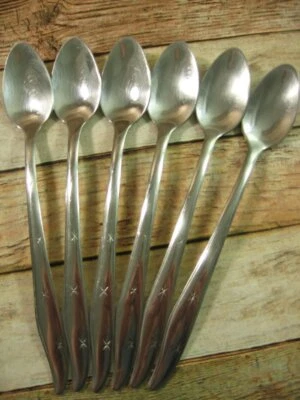 Lote de 6 cucharaditas heladas vintage MCM Marcrest cubiertos de acero inoxidable Atomic Starburst Foto 1 de 4