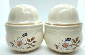 Vintage Cumberland May Blossom Stoneware By Hearthside Salt Pepper Shakers EUC - Picture 1 of 4