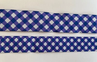 Jacquard Ribbon navy blue purple white diagonal plaid check dog 5/8" 7/8" collar - Image 1 of 2