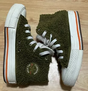 CONVERSE ALL STAR JUNIOR UNIQUE TEXTURED SHERPA MOSS HIGH TOP SNEAKERS SZ 3 EUC - Picture 1 of 8