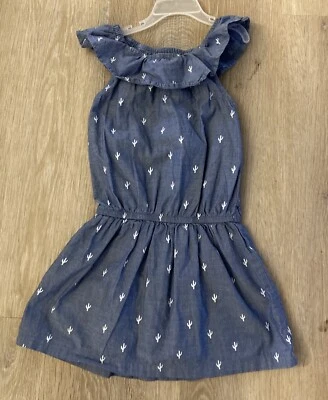 Wonder Nation Girls Size 4-5 Blue 100% Cotton Sleeveless Dress With White Catcus - Image 1 of 4