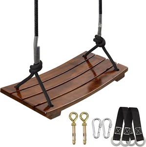 Wood Tree Swing Seat,Indoor Outdoor Rope Wooden Swing Set for Children Adult Kid - Picture 1 of 7
