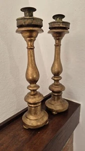 Antichi Candelieri Candelabri In Legno Dorato - Foto 1 di 11