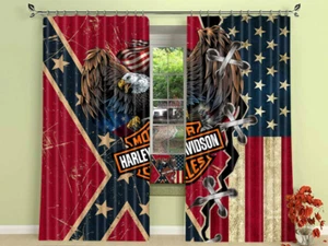 Legendary Harley-Davidson US Flag Window Curtain With Big Eagle Window Curtains - Picture 1 of 4