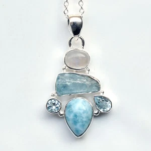 Multi stone Pendant 925 Sterling Silver Multi Stone Pendant Handmade-NP01 - Picture 1 of 4