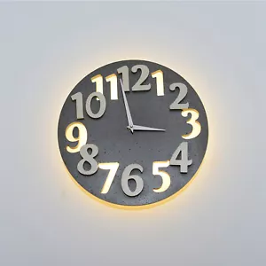 LED Wall Light with Clock 6W LED Concrete Wall Lamp Sandstone 32CM Warm White - Picture 1 of 8