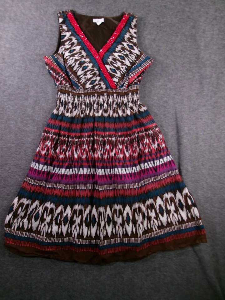 Charter Club Dress Women 14 Petite Southwestern Aztec Native Inspired Beaded - Image 1 of 4