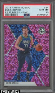 2019-20 Panini Mosaic Pink Fast Break Prizm #44 Luka Doncic Mavericks /20 PSA 10