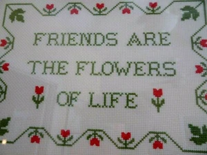 Hand Made Cross Stitch FRIENDS THEMED Framed Under Glass Wall Hanging/Picture - Picture 1 of 6
