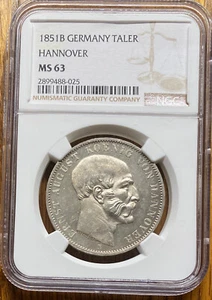 Best Price! German States Hannover 1851 B Mining Taler Thaler NGC MS 63 UNC - Picture 1 of 2