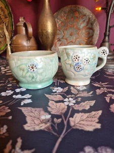 Vintage Arthur Wood Art Deco neuwertig grün Blumen 1930er Jahre Krug und Zuckertopf - Bild 1 von 16