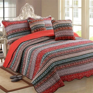 Rural Double Queen King Patchwork Quilt Bedspread Coverlet Throw Rug 100% Cotton - Picture 1 of 3