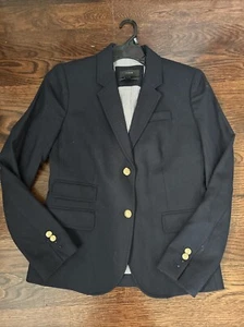 J Crew Schoolboy Blazer Women Size 4 Navy Wool Blend Gold Buttons Preppy Stretch - Picture 1 of 13