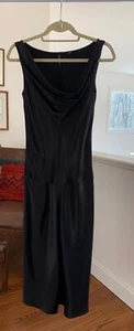 Ellen Tracy Black Sexy Bodycon Satin Fitted Cowl Neck A- Lined Dress Sz 4P EUC - Picture 1 of 4