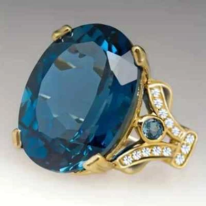 Anillo de compromiso enchapado en oro de 18 quilates a base de agua circonita en forma de huevo piedra azul talla 7 - Imagen 1 de 1
