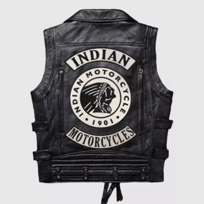 Men's Handmade Indian Motorcycle Western Style Geniune Black Leather Biker Vest - Image 1 of 3