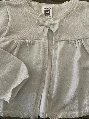 Новый без ценников ПРАЗДНИЧНЫЙ СВИТЕР CARTERS для девочек-младенцев 24 месяца хлопок + серебристый металлический блеск - Изображение 1 из 3
