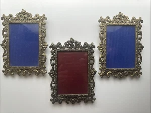 VTG Brass Ornate Picture Frame Rococo Style Easel Back, Made In Italy 3.5"x5.25" - Picture 1 of 11