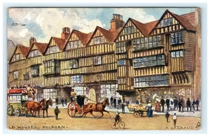 Frühe Lithographie Postkarte Alte Häuser Holborn London von A Barraud - Bild 1 von 2