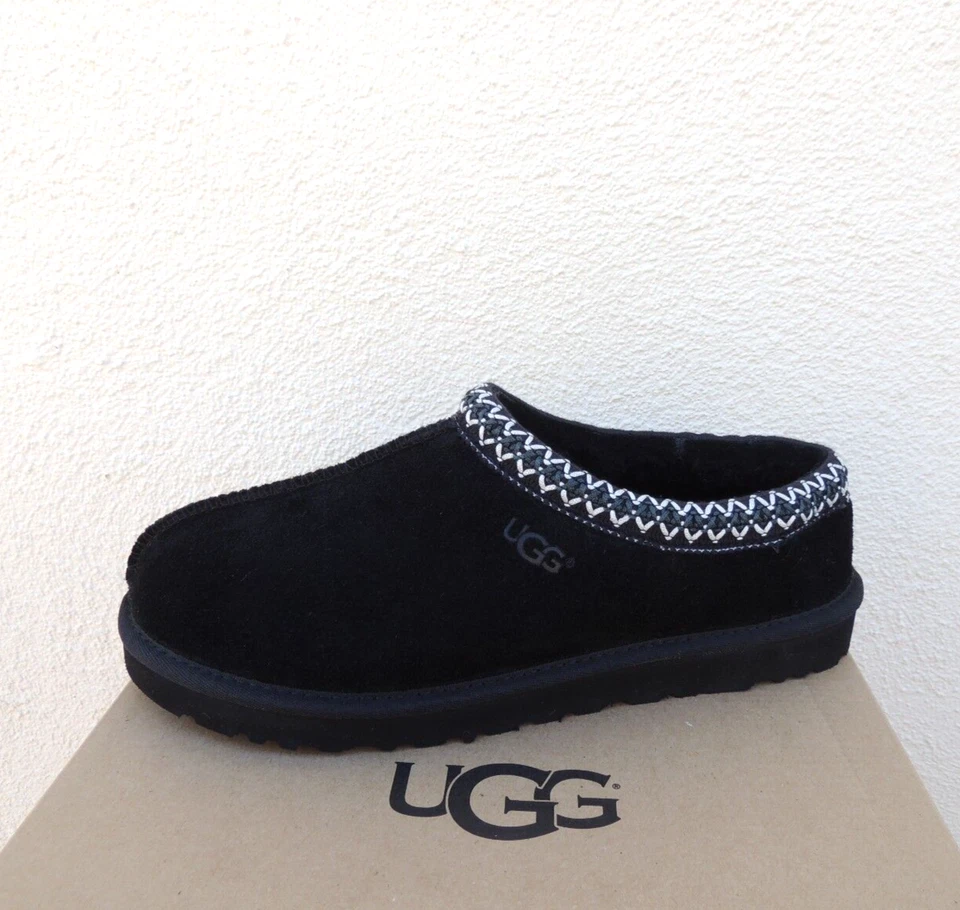 UGG Australia Tasman Black Suede Fur Slippers Mens Size 8