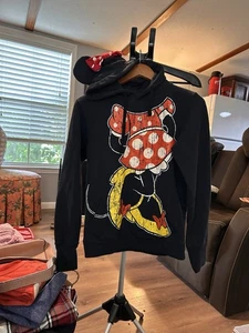 Felpa con cappuccio Minnie Mouse nera con fiocco e orecchie taglia S - Foto 1 di 6